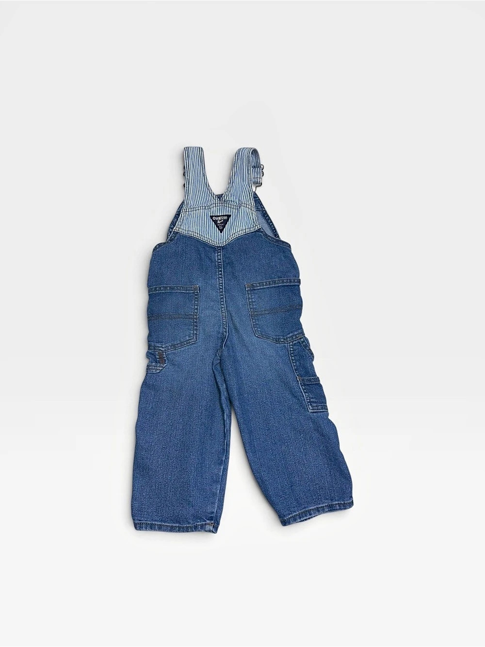 OshKosh B'gosh Denim & Stripe Overalls 2T Blue Striped Overalls Like New